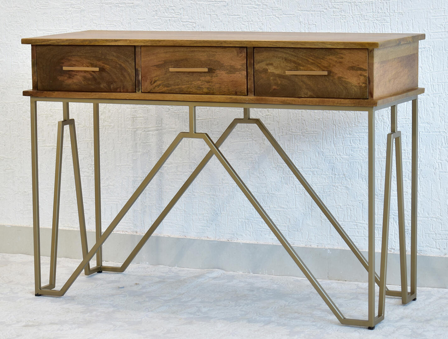 CASINO Console Hall brown Table with Golden Finish